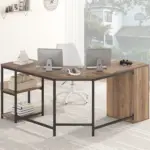 L Shape Desk with Drawers and Storage Shelf, Rustic Oak_02