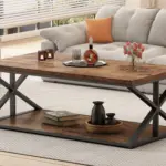 2 Tier Coffee Table with Shelf, Rustic Brown, 47 Inch_02