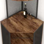 Corner Bar Cabinet with Adjustble Shelf Storage, Rustic Brown_02