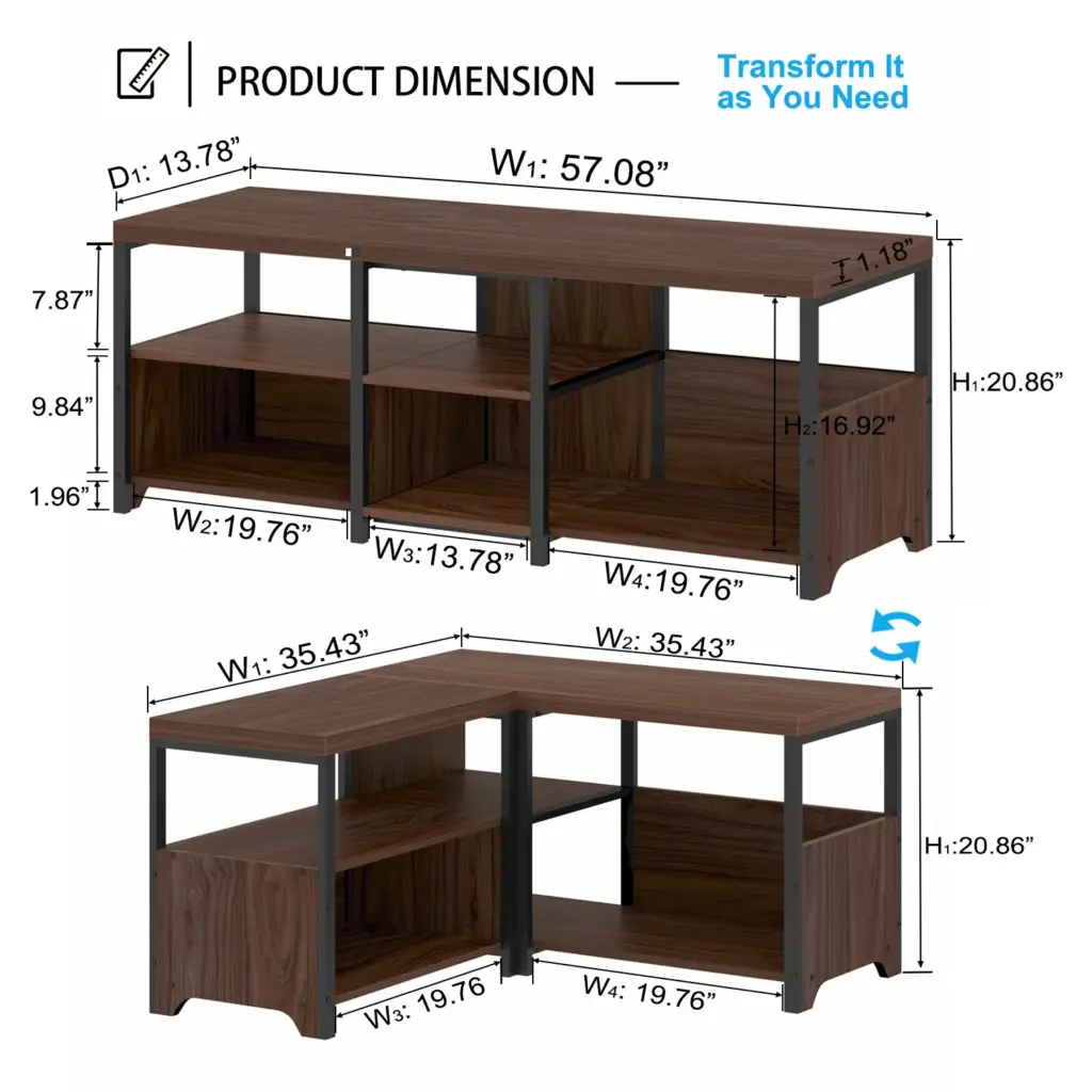 Corner Storage Bench with Shelf, Walnut.01