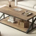 2 Tier Coffee Table with Shelf, Rustic Oak, 47 Inch_02