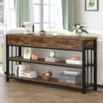 Sofa Table with 3 Drawers, Rustic Brown_02
