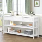 Sofa Table with 3 Drawers, White Oak_02