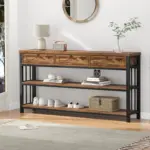 Sofa Table with 3 Drawers, Rustic Brown_03