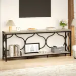 70.9 Inch Sofa Table with Storage shelves, Light Grey Oak_03