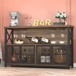 Coffee Bar Cabinet for Liquor and Glasses, Rustic Oak_03