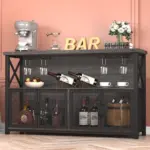 Coffee Bar Cabinet for Liquor and Glasses, Dark Gray Oak_03