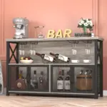 Coffee Bar Cabinet for Liquor and Glasses, Light Grey Oak_03