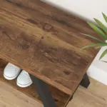 Industrial Wood Bench, Rustic Brown 02