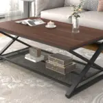 X Shaped Leg 2 Tier Coffee Table, Walnut, 47 Inch_03