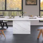 T-Shaped White Faux Marble Dining Table, 78.74 Inch 03