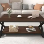 X Shaped Leg Coffee Table with Shelf, Walnut, 39 Inch_03