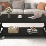 X Shaped Leg Coffee Table with Shelf, Black Oak, 47 Inch_03