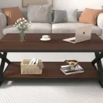 X Shaped Leg Coffee Table with Shelf, Walnut, 47 Inch_03