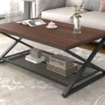 X Shaped Leg 2 Tier Coffee Table, Walnut, 39 Inch_03