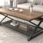 X Shaped Leg 2 Tier Coffee Table, Rustic Oak, 47 Inch_03