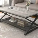 X Shaped Leg 2 Tier Coffee Table, Light Grey Oak, 47 Inch_03