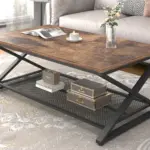 X Shaped Leg 2 Tier Coffee Table, Rustic Brown, 47 Inch_03