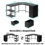 L Shape Desk with Drawers and Storage Shelf, Black Oak_04