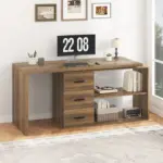 L Shaped 360 Rotating Computer Desk with 3 Drawers, Rustic Oak_03