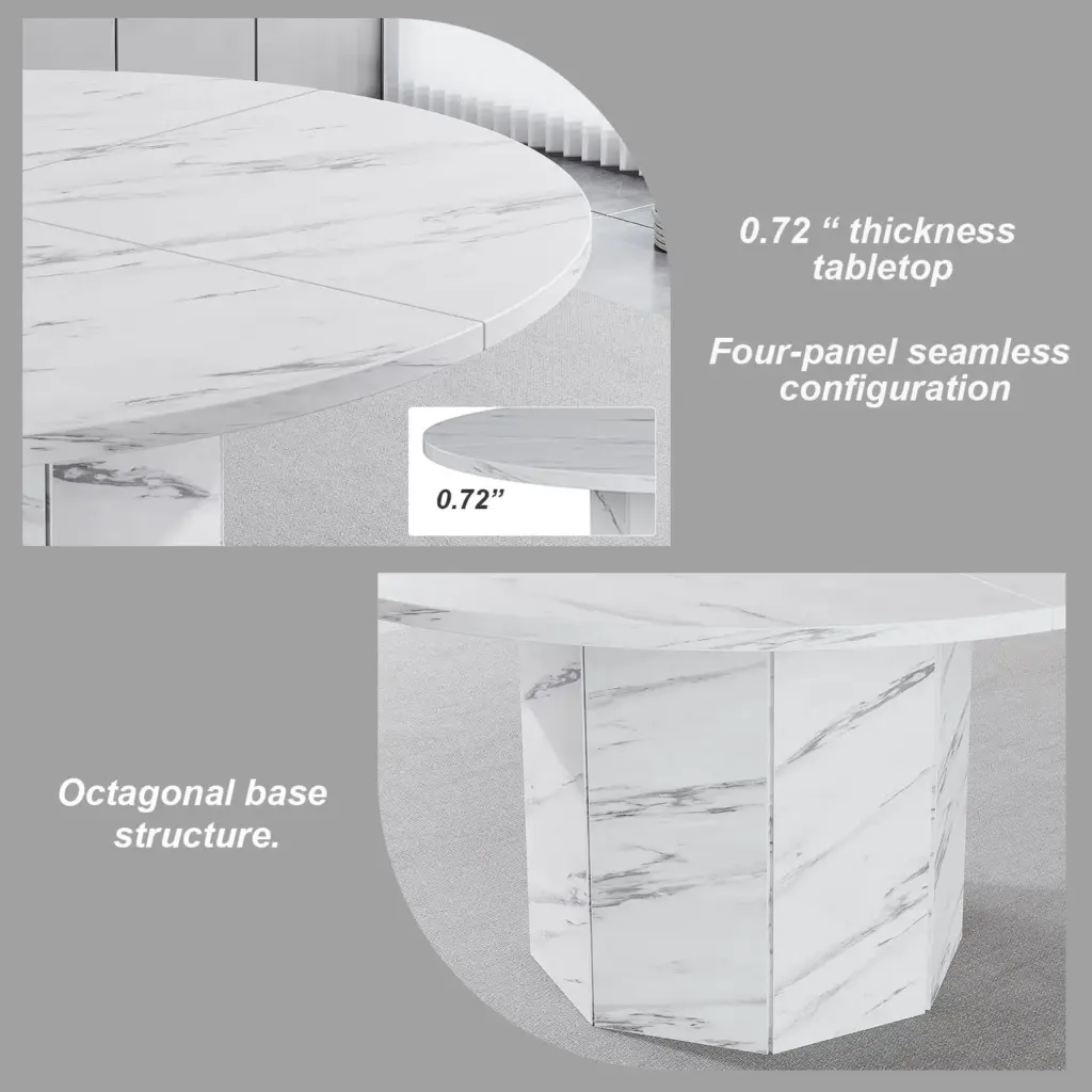 White Faux Marble Round Dining Table 02