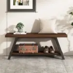 Industrial Wood Bench, Walnut 02