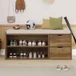 Entryway Bench with Padded Cushioned Seat, White Oak 03.01.C