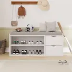 Entryway Bench with Padded Cushioned Seat, White Oak 03.01.C