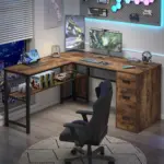 L Shaped Desk with File Cabinets, Rustic Brown_03