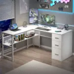 L Shaped Desk with File Cabinets, White Oak_03