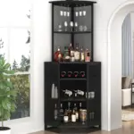 Corner Bar Cabinet with Adjustble Shelf Storage, Black Oak_03