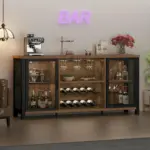 Home Bar Cabinet with Wine Rack, Rustic Brown_04