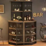 Corner Bar Cabinet with Adjustble Shelf Storage, Rustic Oak_03