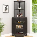 Corner Bar Cabinet with Adjustble Shelf Storage, Dark Gray Oak_02