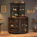Corner Bar Cabinet with Adjustble Shelf Storage, Walnut_03