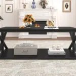 2 Tier Coffee Table with Shelf, Black Oak, 47 Inch_03
