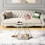 Round Glass Coffee Table with Silver Hexagonal Metal Base_03