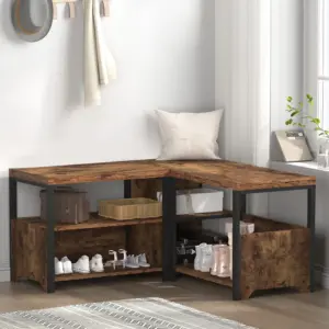 Corner Storage Bench with Shelf, Rustic Brow 04.01.C