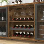 Wine Bar Cabinet for Liquor and Glasses, Rustic Brown_04