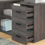 L Shaped 360 Rotating Computer Desk with 3 Drawers, Dark Gray Oak_04