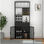 Tall Bar Cabinet with Drawer, Black Oak_04