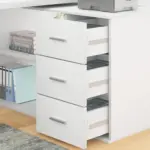 L Shaped 360 Rotating Computer Desk with 3 Drawers, White Oak_04
