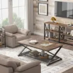 X Shaped Leg 2 Tier Coffee Table, Rustic Brown, 47 Inch_04