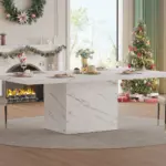 T-Shaped White Faux Marble Dining Table, 78.74 Inch 04