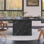 T-Shaped Black Faux Marble Dining Table, 78.74 Inch 02