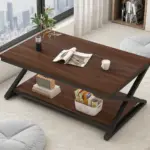 X Shaped Leg Coffee Table with Shelf, Walnut, 39 Inch_04