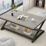 X Shaped Leg Coffee Table with Shelf, Light Grey Oak, 47 Inch_04