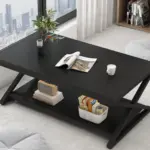 X Shaped Leg Coffee Table with Shelf, Black Oak, 47 Inch_04