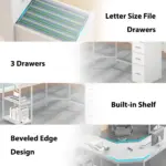 L Shape Desk with Drawers and Storage Shelf, White Oak_05