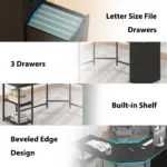 L Shape Desk with Drawers and Storage Shelf, Black Oak_05